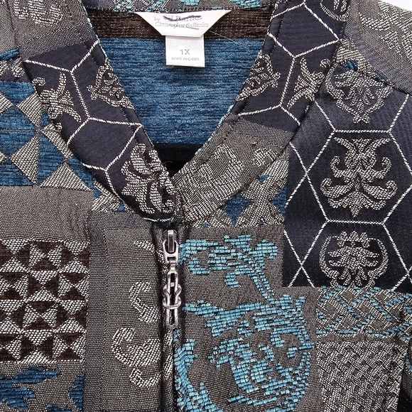 Christopher & Banks metallic brocade zip front jacket blazer women's size 1x - Picture 4 of 4